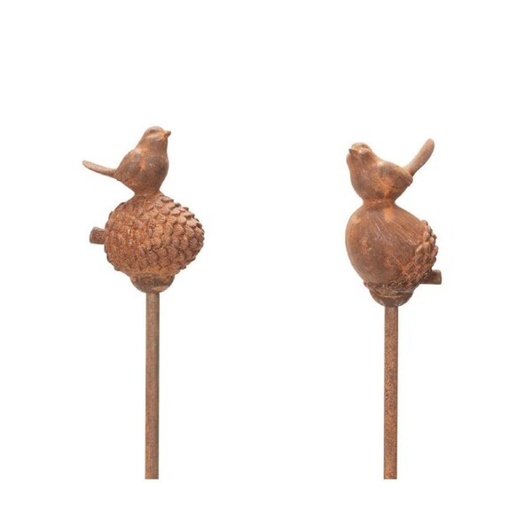 Cast Iron Stake Acorn Bird Sculpture Garden Ornament Decor 14x10cm Rust