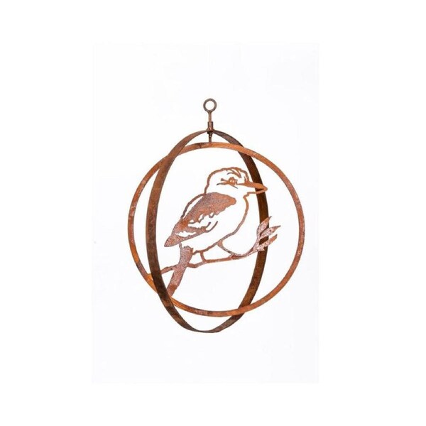 Metal Double Ring Kookaburra Wall Hanging Ornament Decor 35x2mm Rust