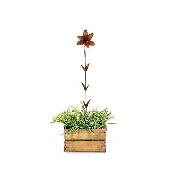 Metal Stake Lily Garden Art Flower Ornament Decor 15x120cm Rust
