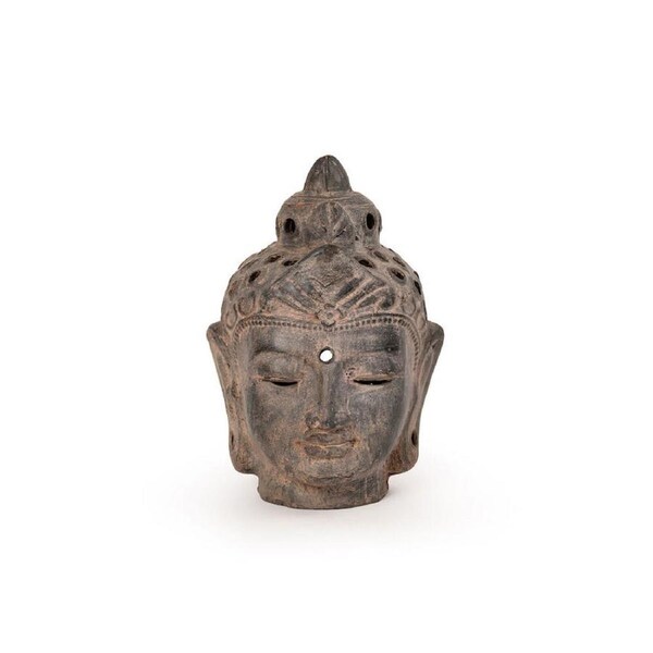 Buddha Head Terracotta Garden Ornament Sculpture Decor 38x52cm Grey