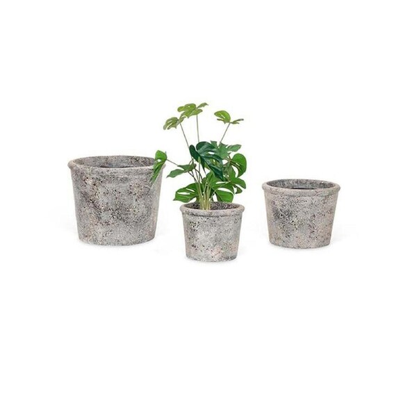 3pc Terracotta Outdoor Clay Plant Pot Container Set Garden Decor Grey