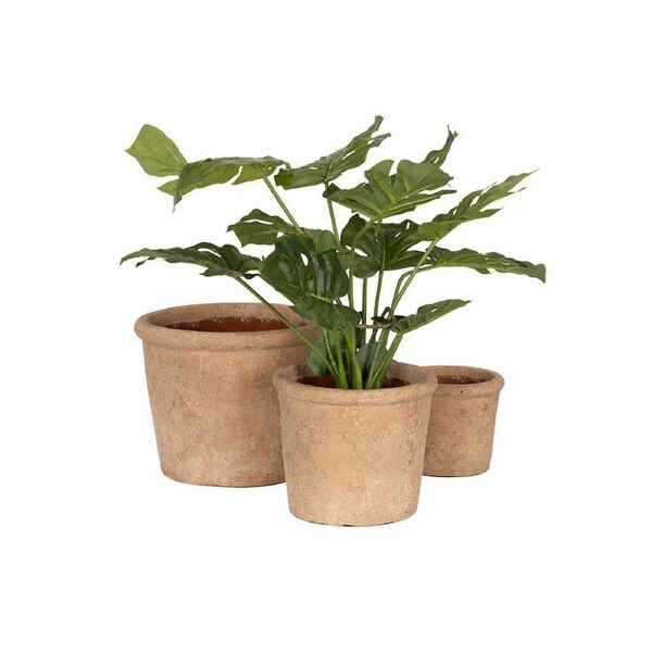 3pc Terracotta Outdoor Clay Plant Pot Container Set Garden Decor Aged
