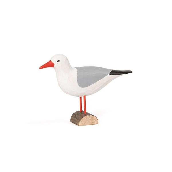Timber Seagull Sculpture Large w/ Base Tabletop Decor 27.5x20cm
