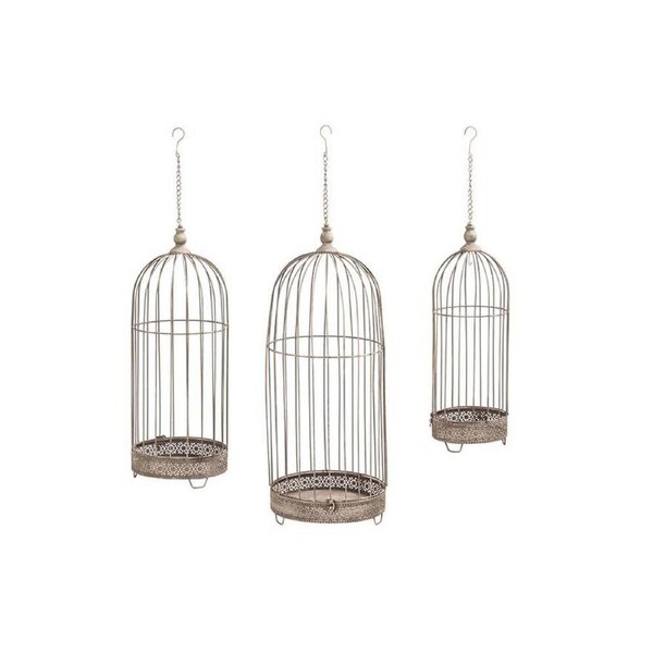 3pc Tall Metal Vintage Birdcage w/ Chain & Hook Set Garden Decor