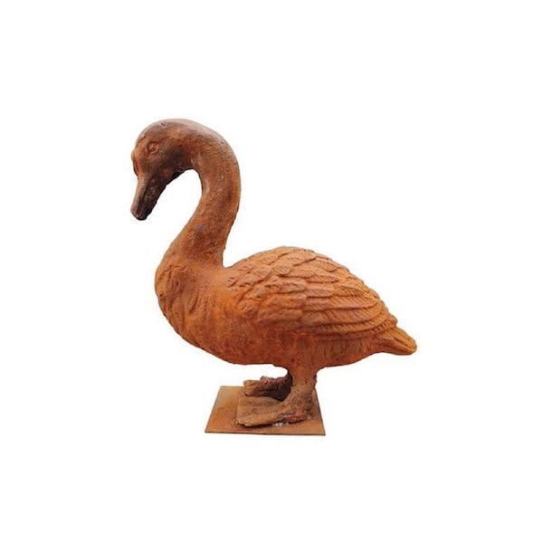 Cast Iron Goose Head Down Garden Statue Ornament Decor 32x30cm Rust
