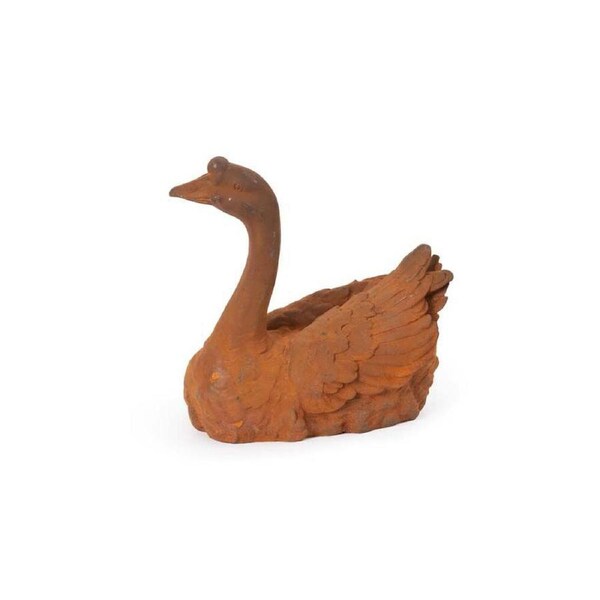 Cast Iron Goose Swimming Garden Sculpture Decor 34.5x31cm Rust