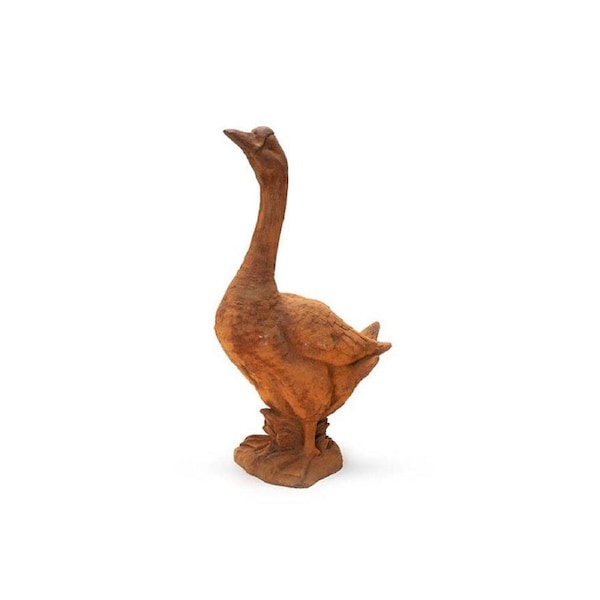 Cast Iron Goose Head Up Garden Statue Ornament Decor 42x75cm Rust