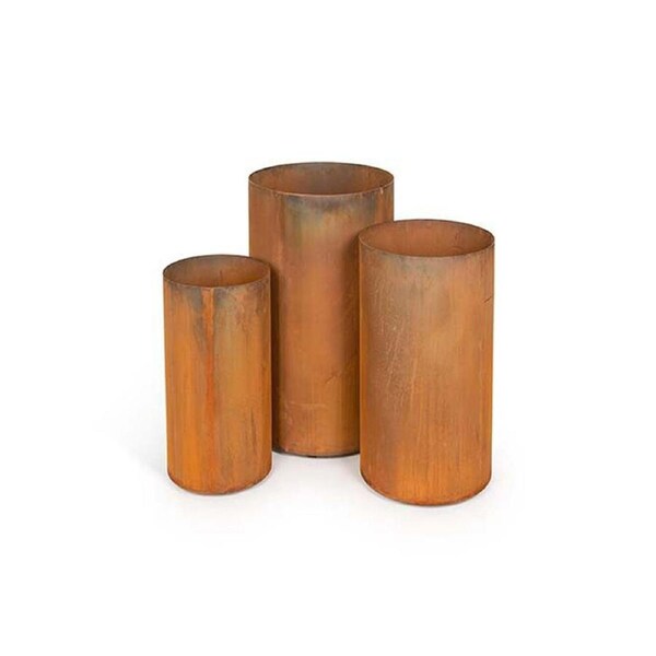 3pc Corten Steel Pedestal Garden/Patio Plant Display Stand Rust