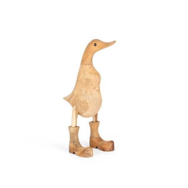 Bamboo Wooden Duck w/ Boots Sculpture Garden Decor XS 27cm Brown