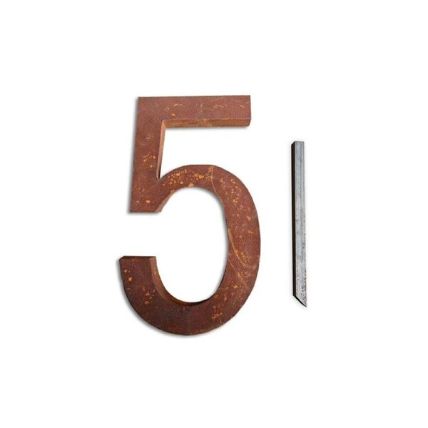 Steel House Number FIVE Wall Address Sign/Plaque 23.6x40cm Rust