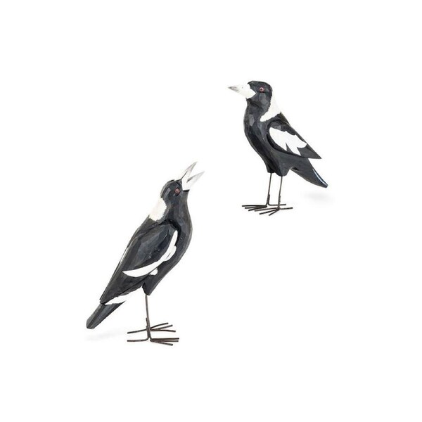 Carved Timber Magpie Wooden Sculpture Home Decor Large Black Assorted