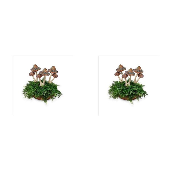 2PK Ceramic Double Mushroom Home/Garden Ornament Decor 12x29cm Brown