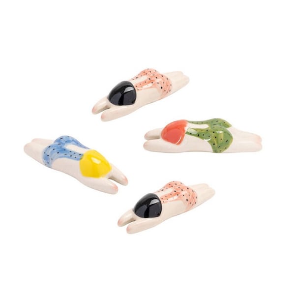 4PK A. Fresco Ceramic Swimming Ladies Floating Figure Decor 10.8x6cm Assorted