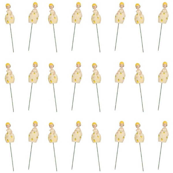 12PK Resin Lemon Girls On Stick Figurines Plant Stake Ornaments 4x33cm