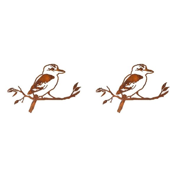 2PK Metal Kookaburra Silhouette Branch Wall Hanging Decor 34x24cm Rust