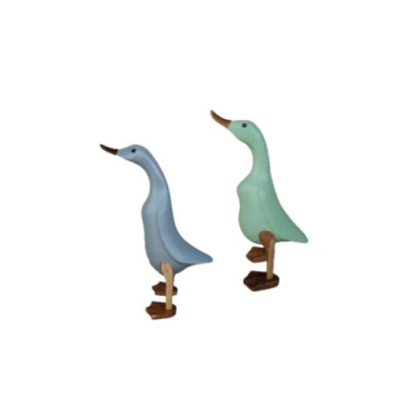 2PK Bamboo Root Duck Coloured Statue Garden Ornament Decor XS 22-25cm