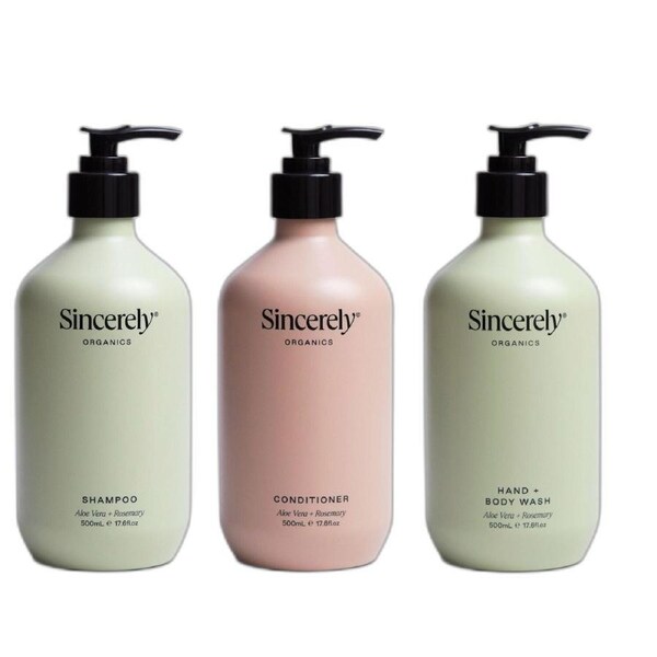 Sincerely Organics 500ml Shampoo, Conditioner, Hand + Body Wash Bundle
