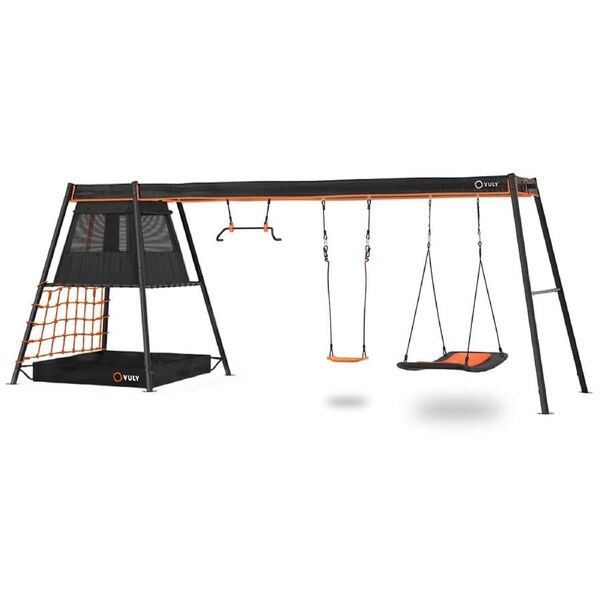 VULY 360 Pro Max C3 - 3 Bay Swing Set Kids Metal Swing with Cubby House, Sandpit, Monkey Swing, Seat Swing & Bed Swing