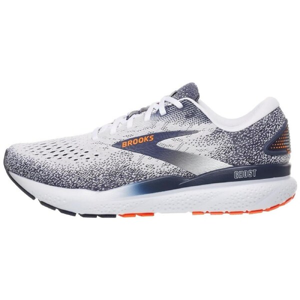 Mens Brooks Ghost 16 Running Shoes in White/Peacoat/Orange – Size 8.5