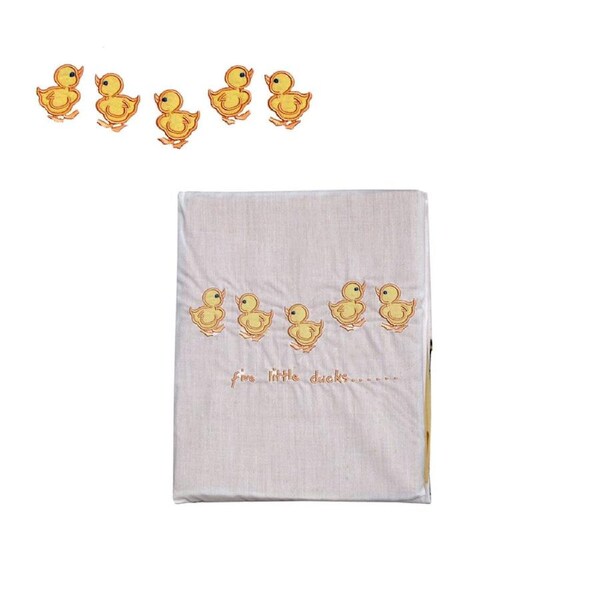 Five Little Ducks Embroidered Polyester Cotton Cot Size Sheet Set