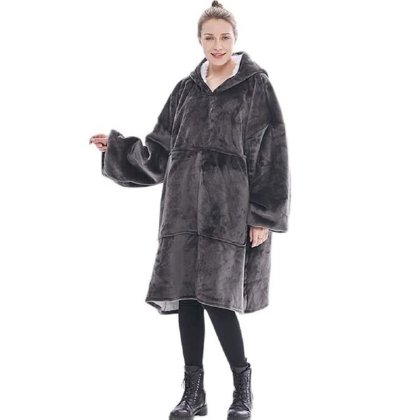 Costume Bay Adult Oversized Wearable Grey Blanket Hoodie, Hooded Blanket for Women & Men Ultra Plush Sweatshirt
