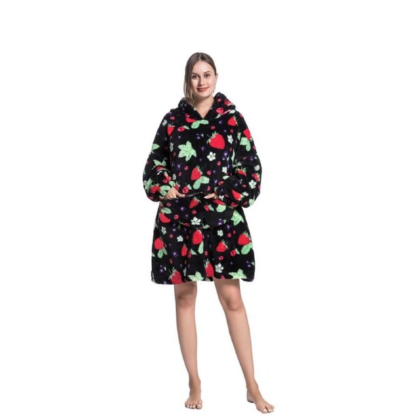 Adult Oversized Wearable Strawberry Hooded Blanket Ultra Plush Sweatshirt
