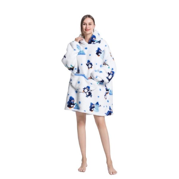 Adult Oversized Wearable Penguin Hooded Blanket Ultra Plush Sweatshirt