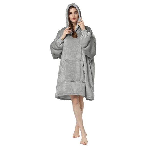 Adult Oversized Wearable Light Grey Hooded Blanket Ultra Plush Sweatshirt
