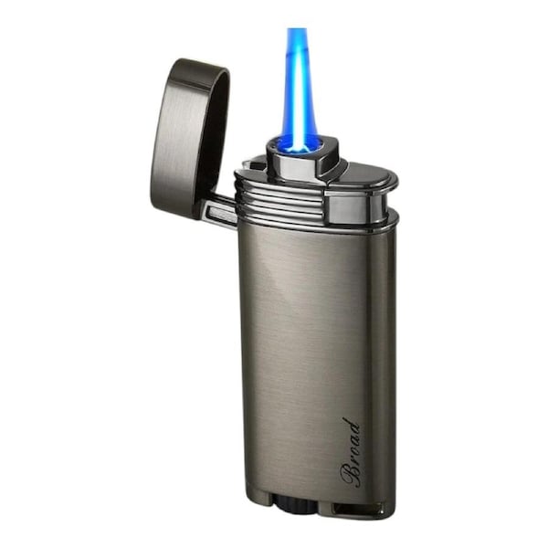 Broad Slim Grey Jet Lighter Metal Flip Top Windproof Fluid Refillable