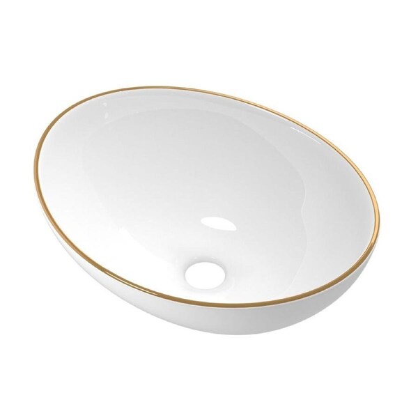 Ceramic Vanity Basin Above Counter Sink Round Bathroom White Gold