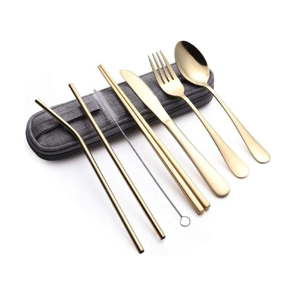BOOC Travel Utensils Reusable Silverware Set to Go Portable Cutlery Set - Gold
