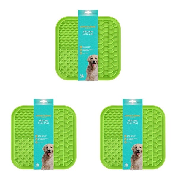 3PK Paws & Claws Lick Silicone Mat 19.7x19.7x1cm for Cats and Dogs Both Assorted