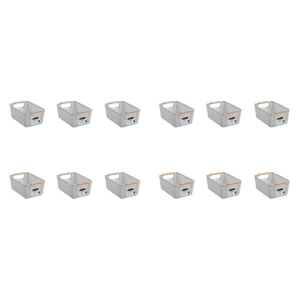12PK Boxsweden Mesh Plastic Basket Wood Handle Small 26.5x18x12cm Assorted