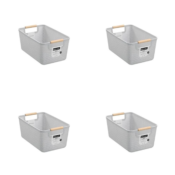4PK Boxsweden Mesh Plastic Basket Wood Handle Large 35x22x16cm Assorted