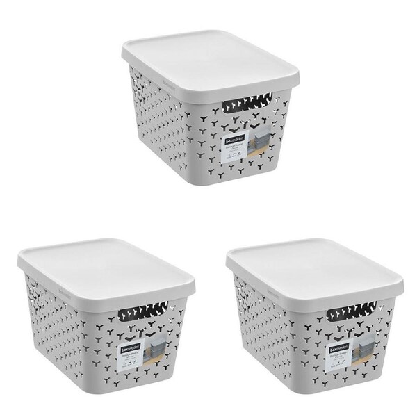 3PK Boxsweden Star Basket Lidded Versatile Sleek Rectangular 16L 36x27x22cm Grey