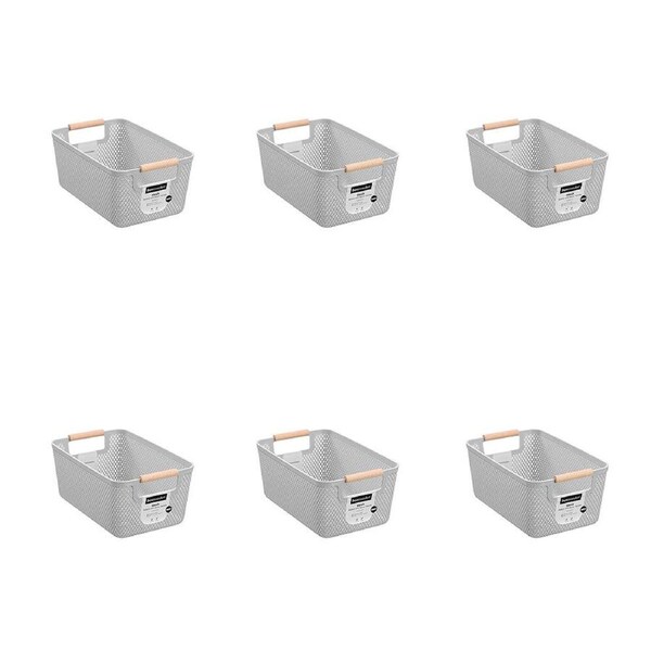 6PK Boxsweden Mesh Plastic Basket Wood Handle Medium 31x20x14cm Assorted
