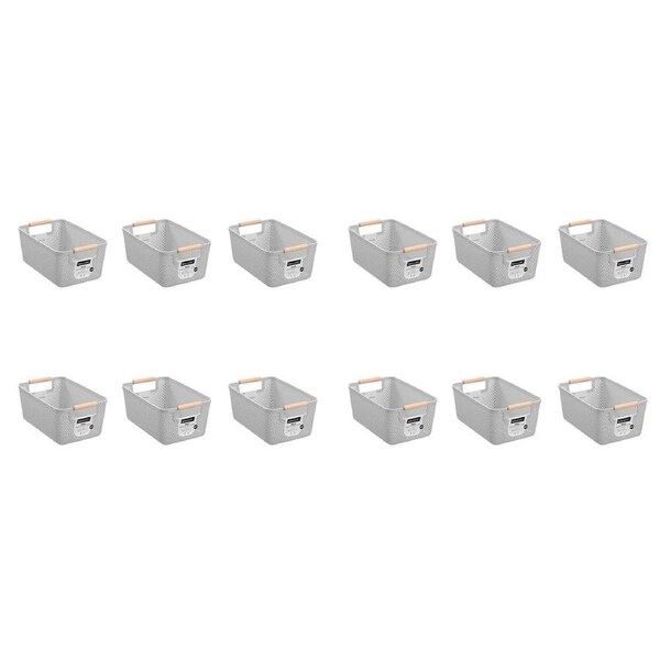 12PK Boxsweden Mesh Plastic Basket Wood Handle Medium 31x20x14cm Assorted