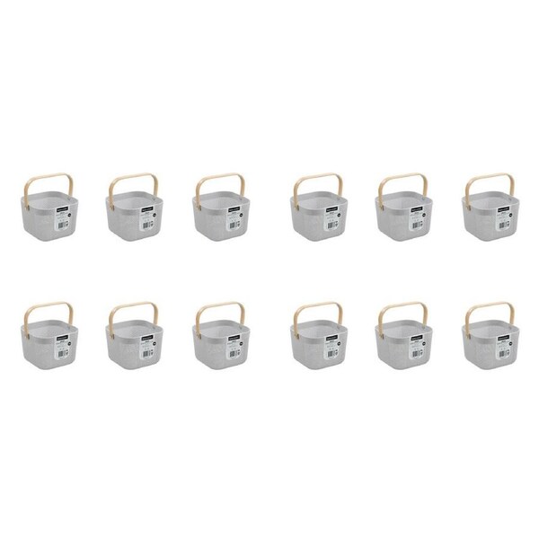 12PK Boxsweden Mesh Plastic Basket Wood Handle Small 20x20x15cm Assorted