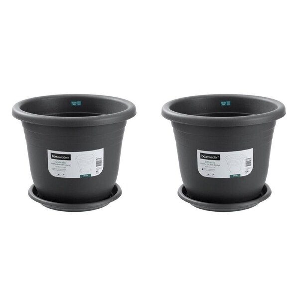 2PK Boxsweden Classic Plastic Planter Pot 46cm w/ Saucer Assorted 46x46x37cm