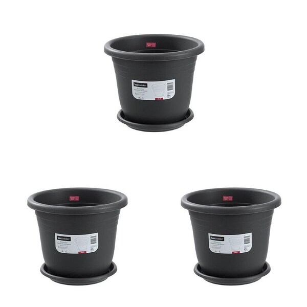 3PK Boxsweden Classic Plastic Planter Pot 39cm w/ Saucer Assorted 39x39x32.5cm