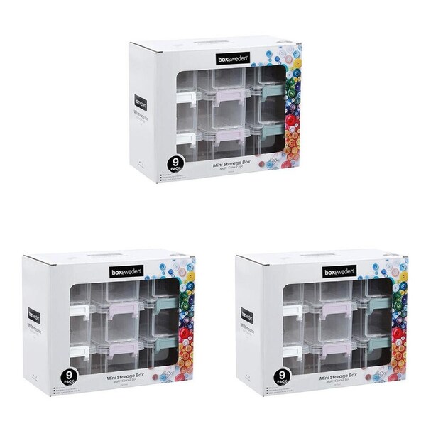 3x 9pc Boxsweden Mini Storage Stackable Organiser Box 330ml Capacity 27x22x13cm
