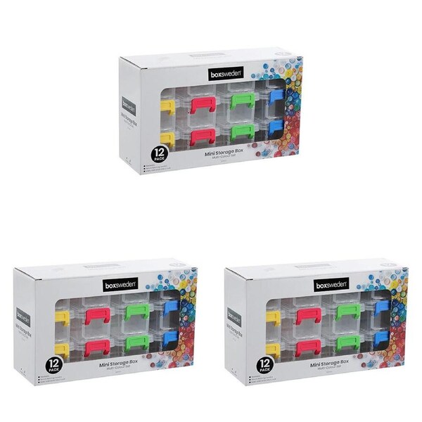 3x 12pc Boxsweden Mini Storage Stackable Organiser Box 120ml Capacity 28x18x10cm