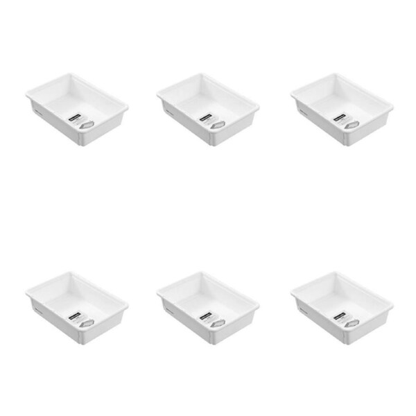 6PK Boxsweden Adjustable Drawer Tote Organiser Sleek Tray 25-38x18x7cm White