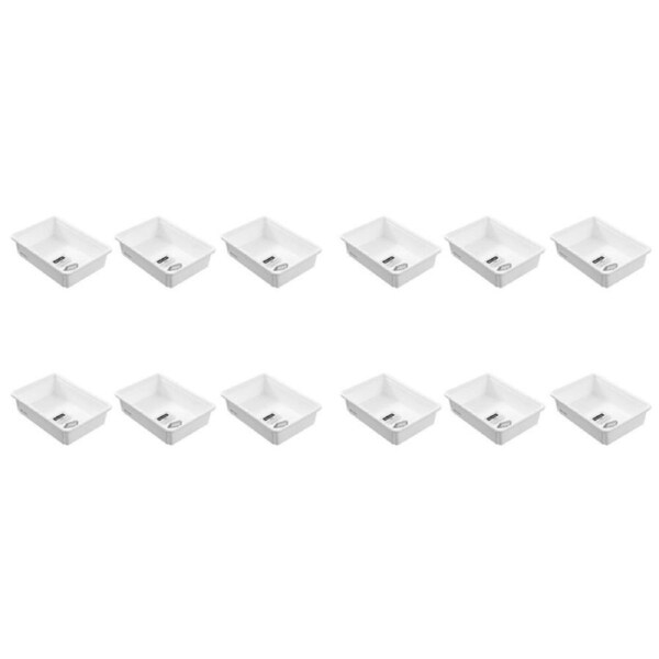 12PK Boxsweden Adjustable Drawer Tote Organiser Sleek Tray 25-38x18x7cm White