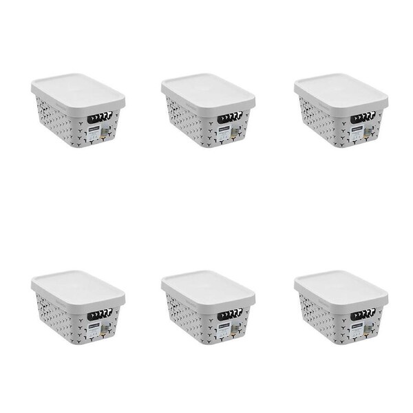 6PK Boxsweden Star Basket Lidded Versatile Rectangular 4L 26x18x12.5cm Grey