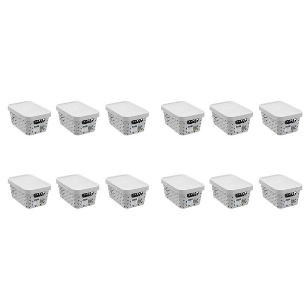 12PK Boxsweden Star Basket Lidded Versatile Rectangular 4L 26x18x12.5cm Grey