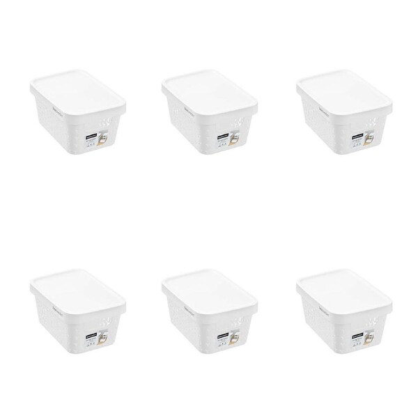 6PK Boxsweden Star Basket Lidded Versatile Sleek Organiser 4L 26x18x12.5cm White