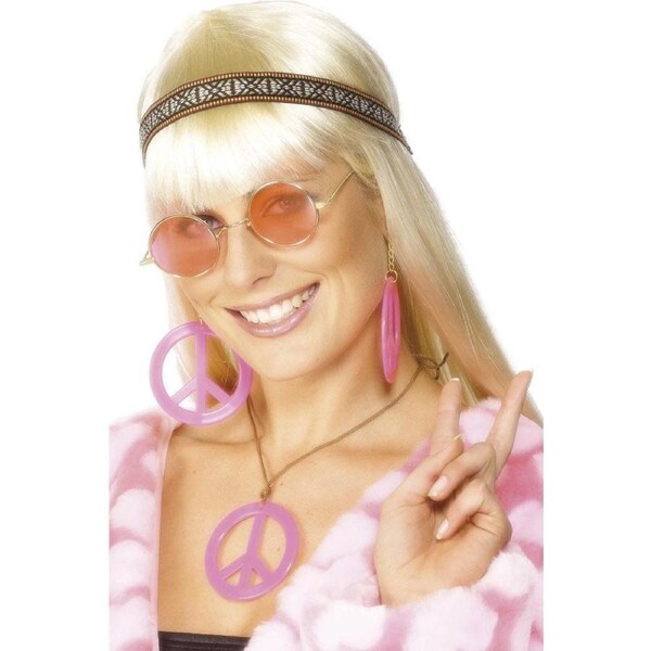 60s Womens Hippie Headband Glasses and Jewellery Kit
