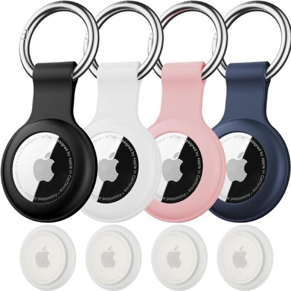 4 Pack for Apple Airtag Holder,Waterproof AirTags Case Keychain,with Soft Silicone Holder Key Ring,Lightweight, Anti-Scratch,Full-Body Shockproof Air Tag Holder for Luggage,Keys, Dog Collar