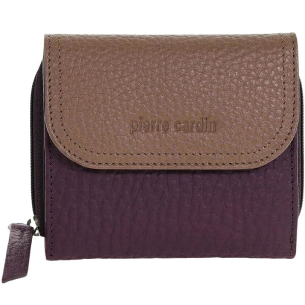 Pierre Cardin Ladies Leather Wallet Trifold Italian Snap Tab Multi Card Zip Coin in Burgundy Taupe